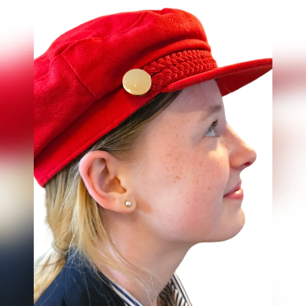 Zara 56cm red sports cap canvas / denim bought but never worn - Picture 1 of 11